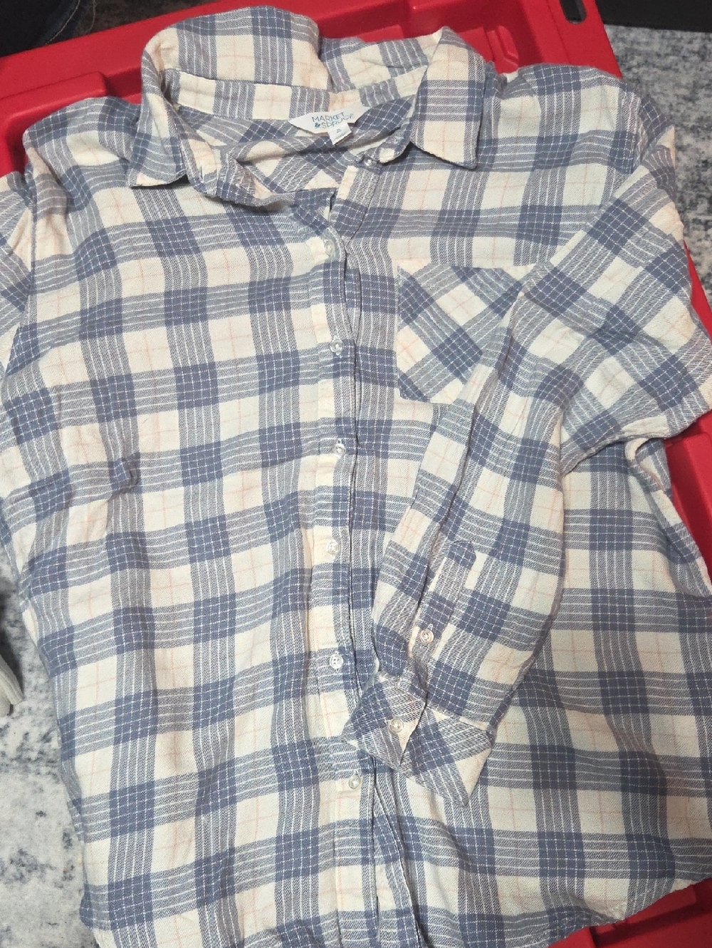 Light Blue and Cream Plaid Button-Down Shirt